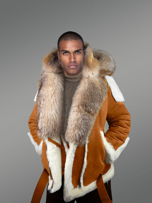 Authentic Men’s Shearling Jacket With Crystal Fox Fur Detailing