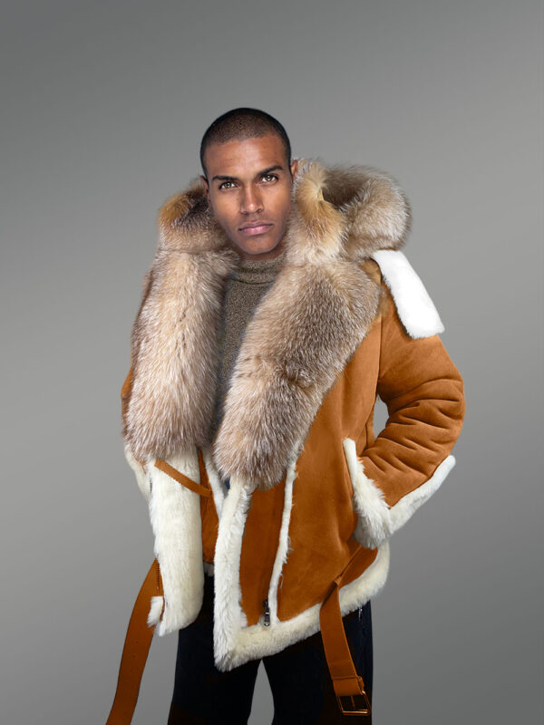 Authentic Men’s Shearling Jacket With Crystal Fox Fur Detailing - Image 2