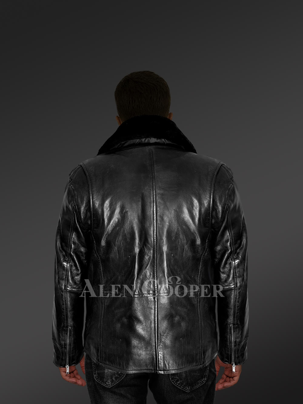 30" Men's Real Leather Jacket with Detachable Shearling Collar - Image 5