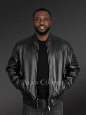 Stylish Black Leather Bomber Jacket for Men