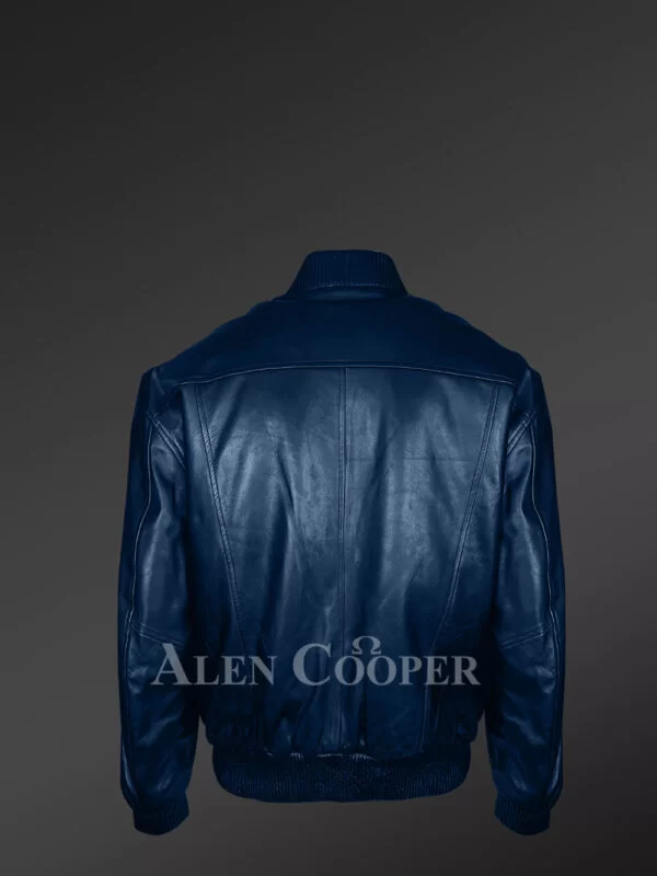 Real Leather Navy Jacket for Men - Image 4