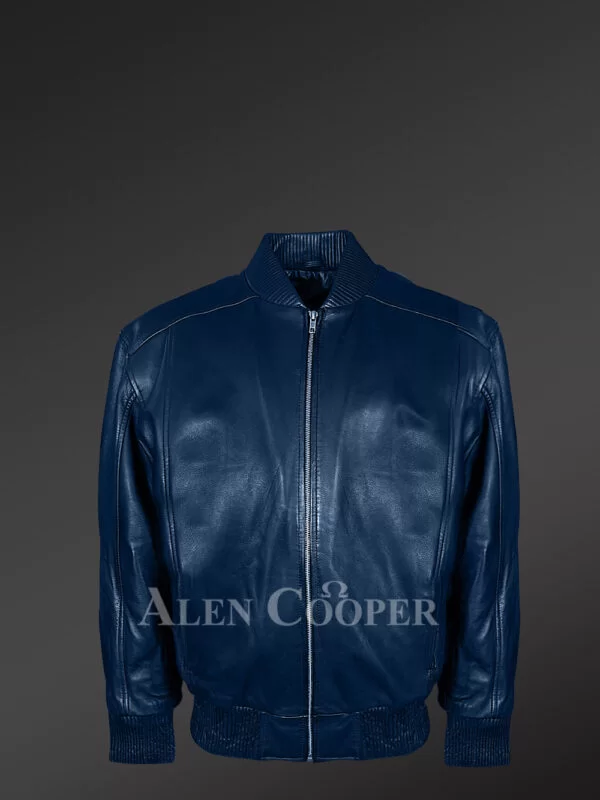 Real Leather Navy Jacket for Men - Image 2