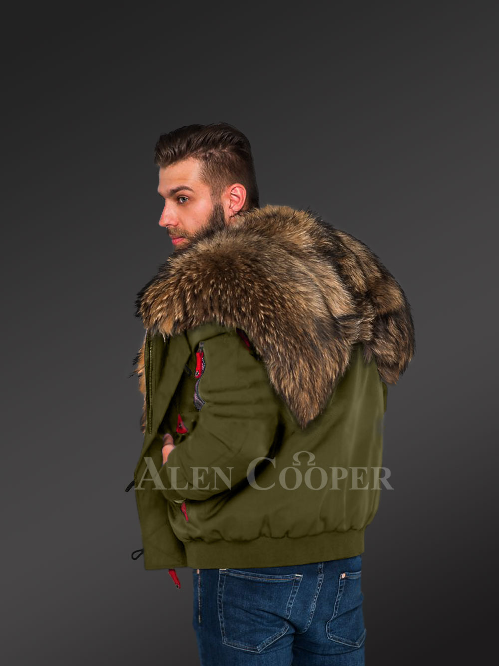 Stylish Parka Bombers in Green with Fur Collar and Frontline for Appealing Men - Image 4