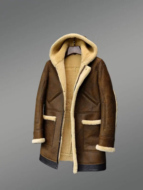 Tan Brown Mid Length Coat is Aesthetically Pleasing Shearling Jacket - Image 2