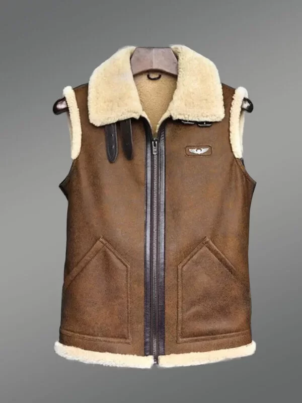 Tan Brown Shearling Vest for Men - Image 3