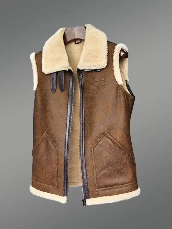 Tan Brown Shearling Vest for Men - Image 2