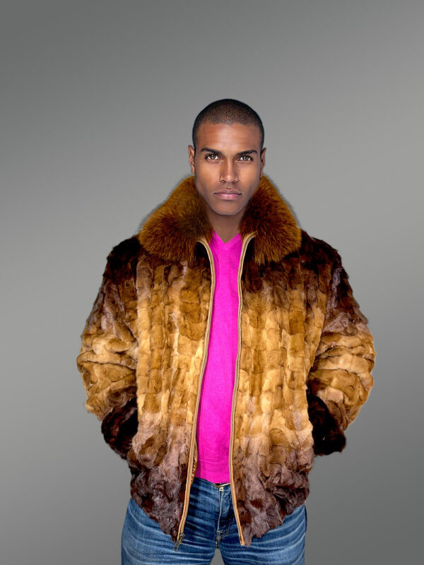 Bomber Mink Fur Men Jacket In Stylish Dual Shades - Image 2