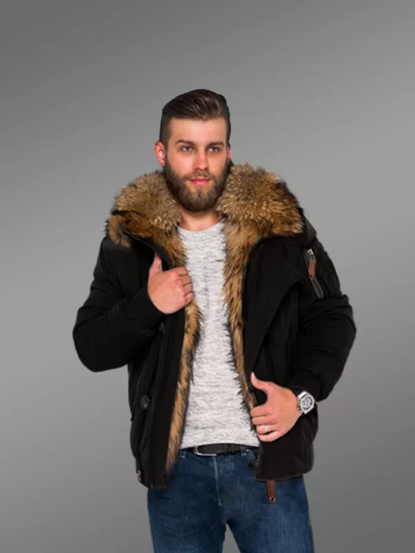 Uniquely Designed Hybrid Black Finn Raccoon Fur Parkas for Stylish Men with Rabbit Liner - Image 3