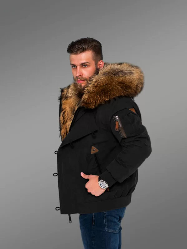 Uniquely Designed Hybrid Black Finn Raccoon Fur Parkas for Stylish Men with Rabbit Liner - Image 4