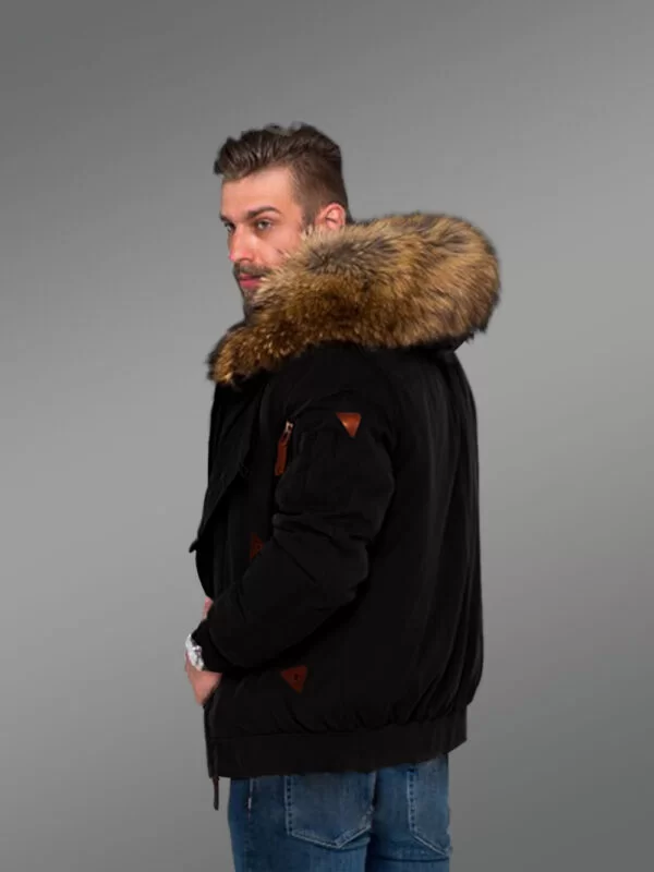 Uniquely Designed Hybrid Black Finn Raccoon Fur Parkas for Stylish Men with Rabbit Liner - Image 5