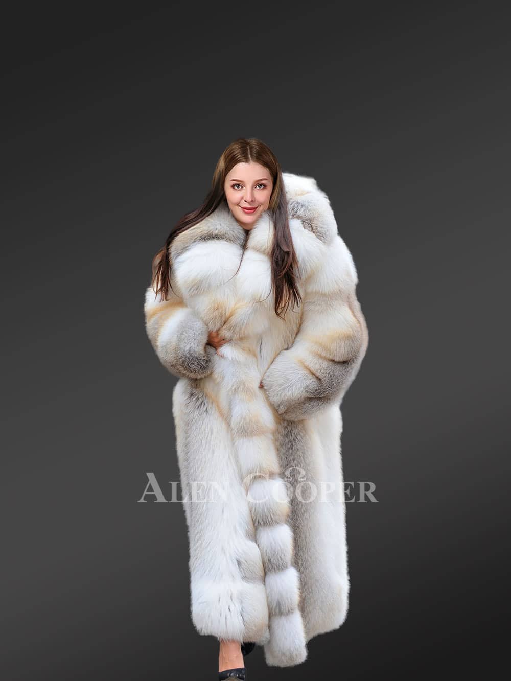 Fox Fur Long Tuxedo Coat for Women - Image 4