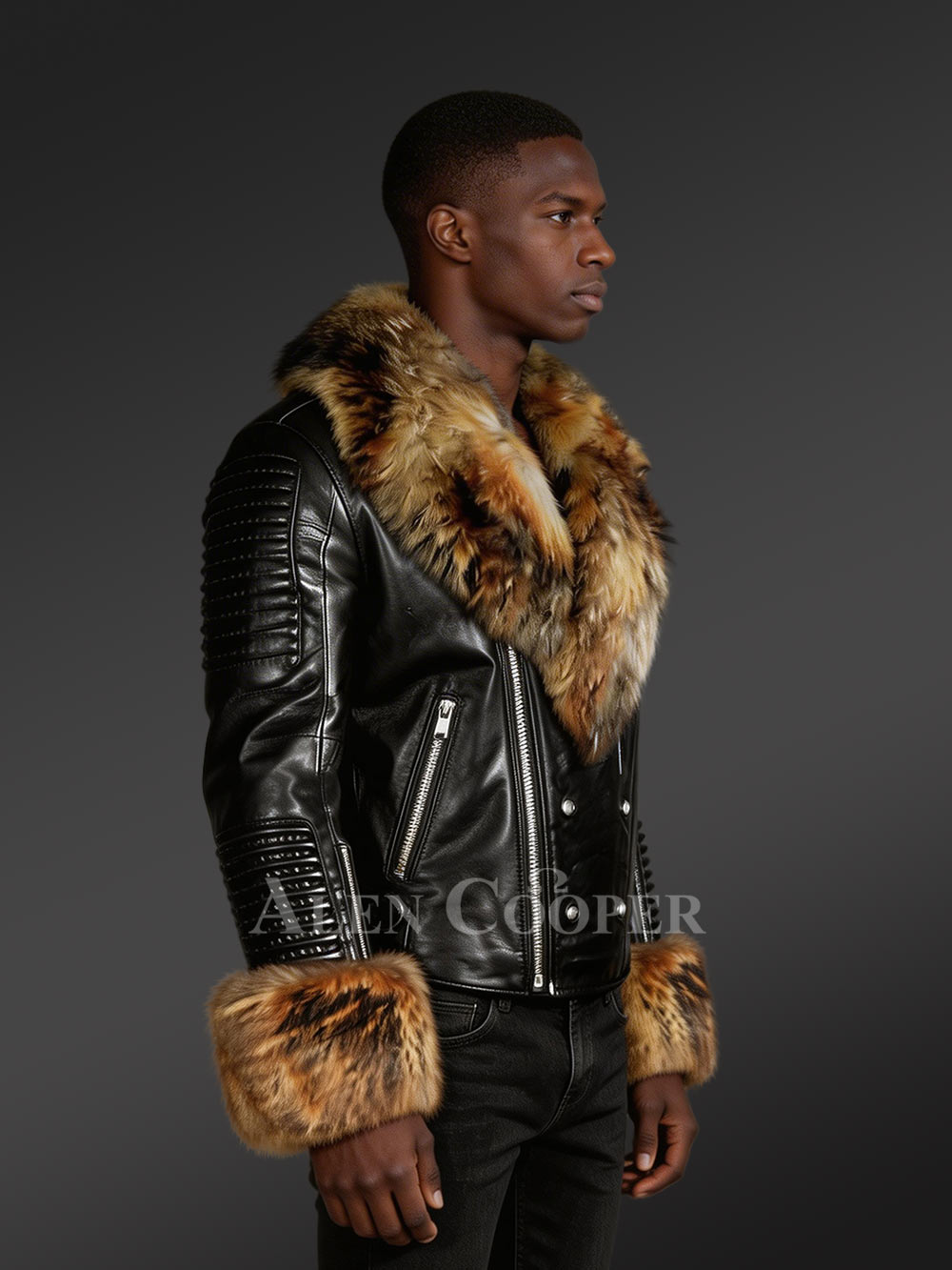 Black Biker Leather Jacket with Raccoon Fur – Smart Looks with Maximum Warmth - Image 3