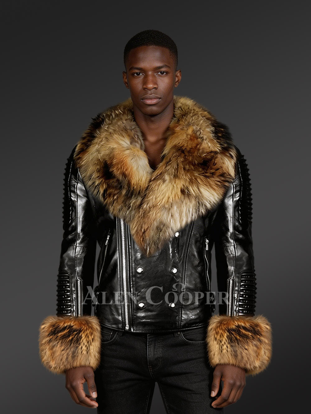 Black Biker Leather Jacket with Raccoon Fur – Smart Looks with Maximum Warmth