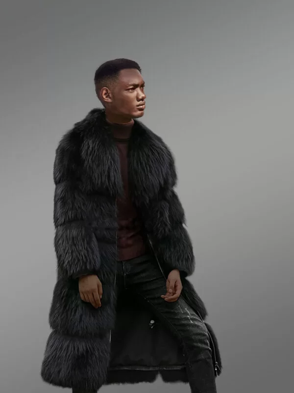 Black Raccoon Fur Long Coat for Men - Image 2