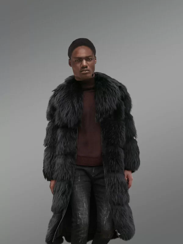 Black Raccoon Fur Long Coat for Men