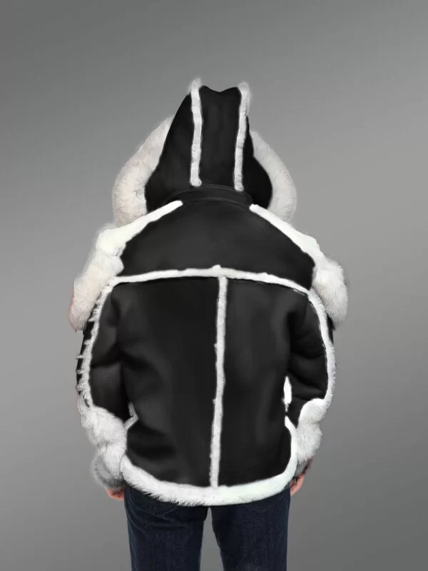 Black Sheepskin Shearling Jacket with Fox Fur - Image 2