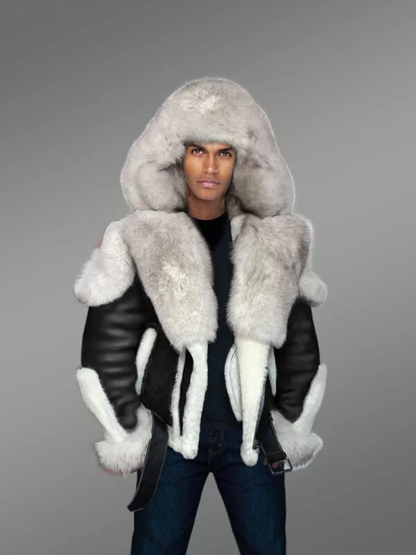 Black Sheepskin Shearling Jacket with Fox Fur - Image 5