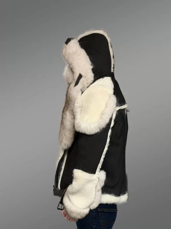 Black Sheepskin Shearling Jacket with Fox Fur - Image 6