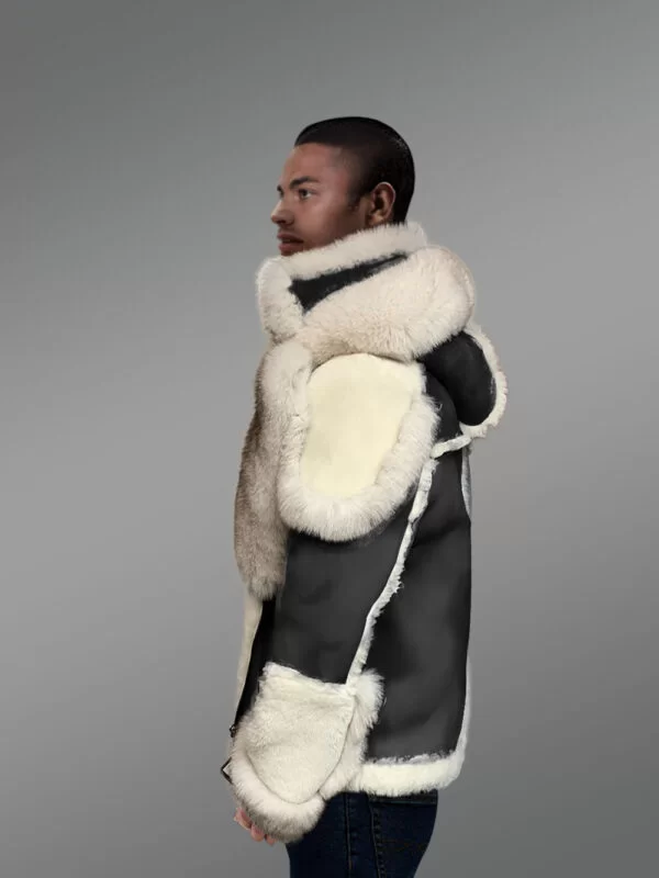 Black Sheepskin Shearling Jacket with Fox Fur - Image 3