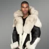 Black Sheepskin Shearling Jacket with Fox Fur views