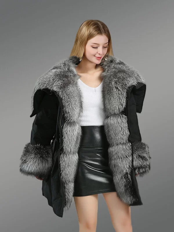 Hybrid Silver Fox Nylon Parka convertible for Women - Image 4