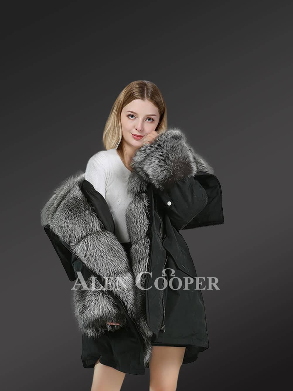 Hybrid Silver Fox Nylon Parka Convertible for Women - Image 4