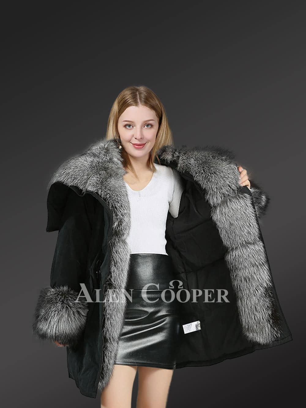 Hybrid Silver Fox Nylon Parka Convertible for Women - Image 3