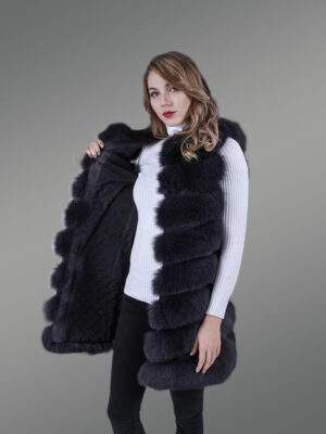 Black sleeveless fox fur coat for women