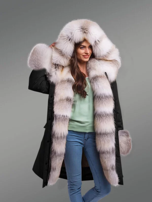 Dressing Code For Ladies with Blue Frost Fox Fur Hybrid Black Parka Convertibles with Fox Liner - Image 4