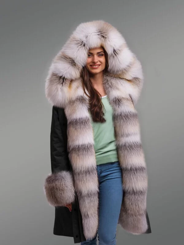 Dressing Code For Ladies with Blue Frost Fox Fur Hybrid Black Parka Convertibles with Fox Liner - Image 2