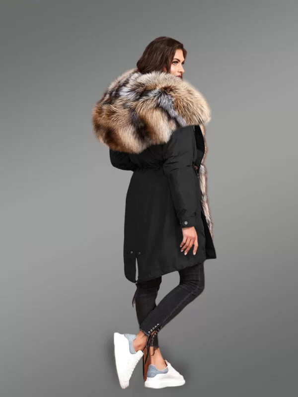 Blue Frost Fox Fur Hybrid Black Parka with Rabbit Liner Convertible for Women's - Image 3