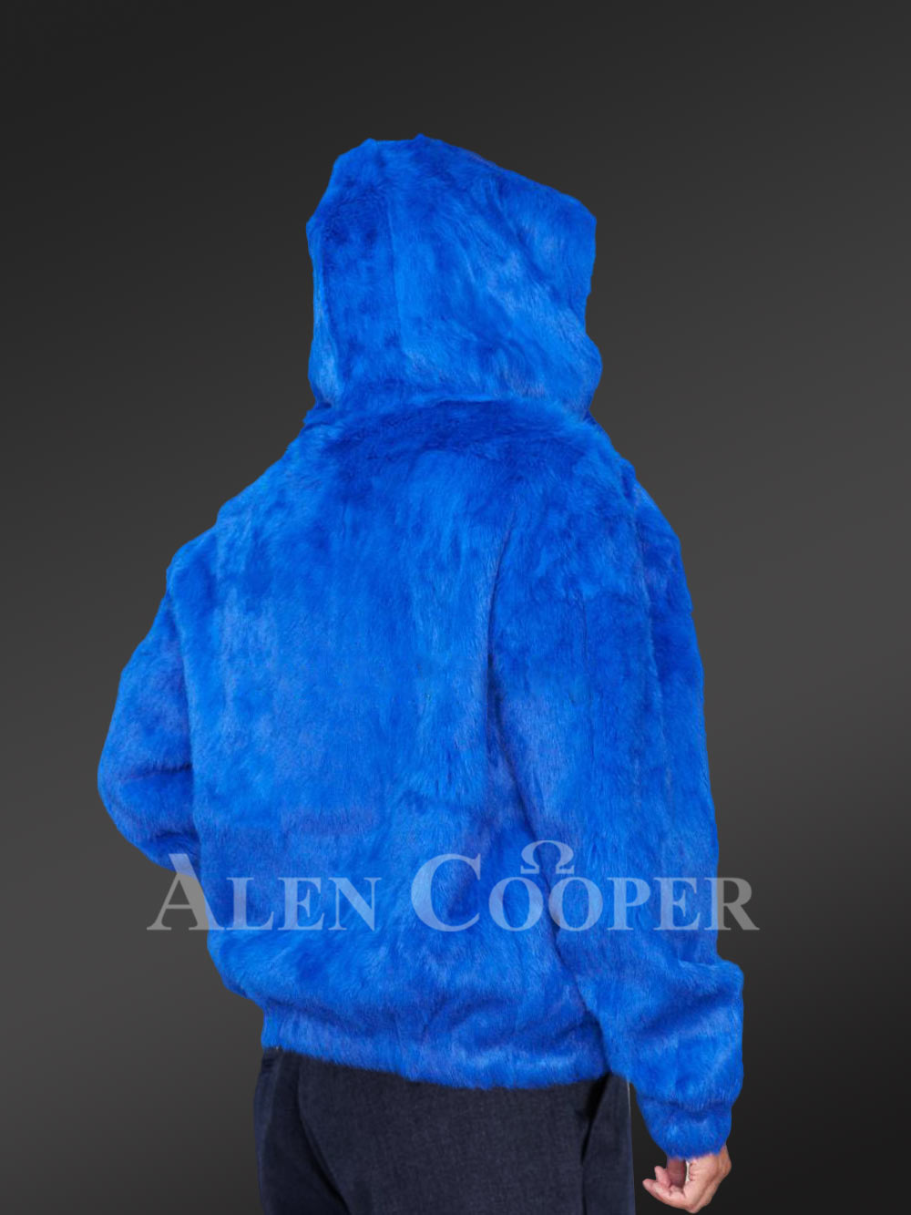 Genuine Bomber Rabbit Fur Jacket with Hood for Men - Image 4