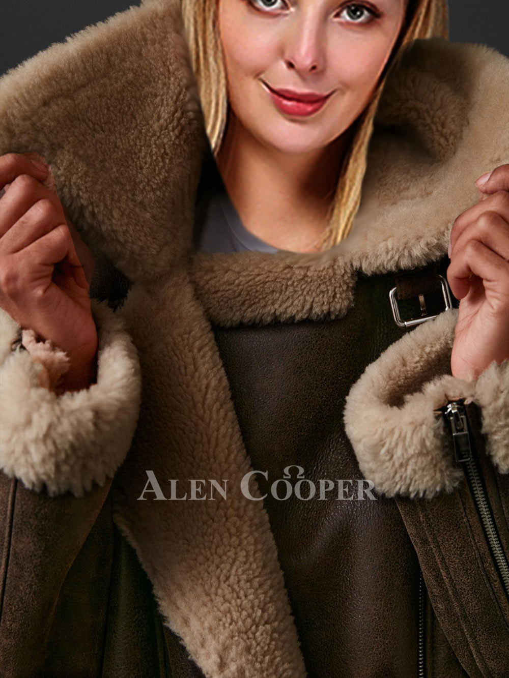 Coffee Brown Sheepskin Shearling Jacket for Women - Image 3