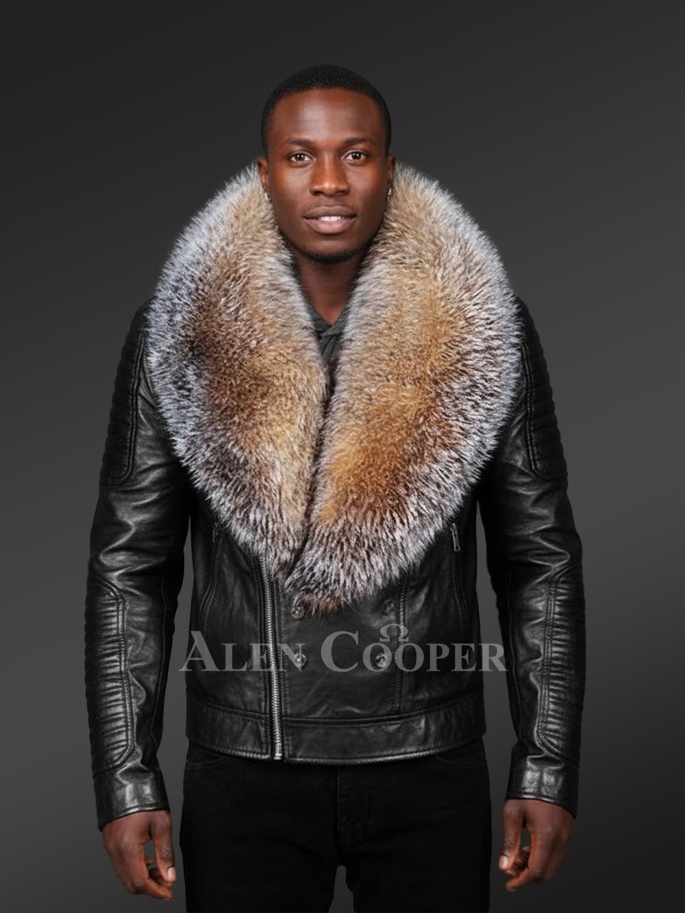 All-Occasion Detachable Scandinavian Crystal Fox Fur Biker Jackets for Men