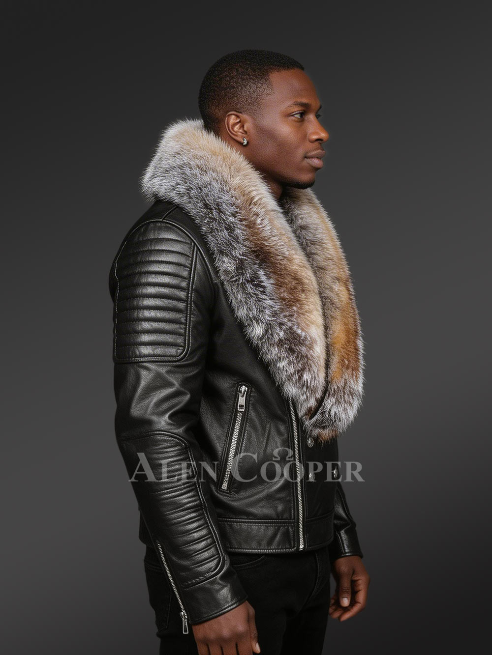 All-Occasion Detachable Scandinavian Crystal Fox Fur Biker Jackets for Men - Image 2