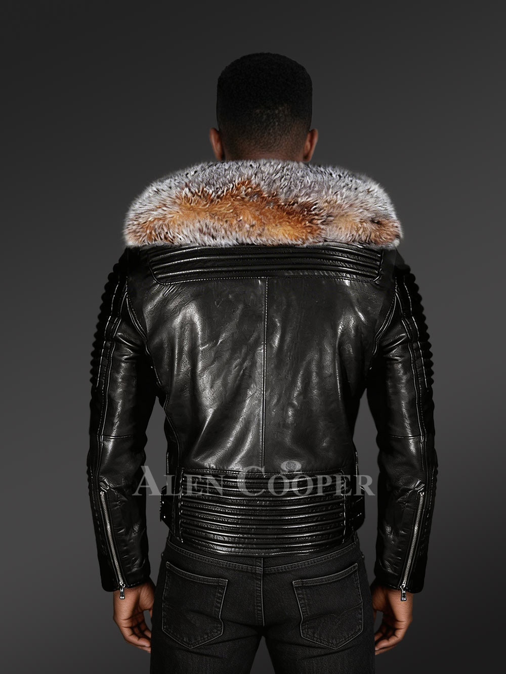 All-Occasion Detachable Scandinavian Crystal Fox Fur Biker Jackets for Men - Image 4