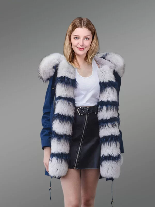 Elegant Navy Blue Winter Parka with Fox Fur Hood and Frontline for Women - Image 3