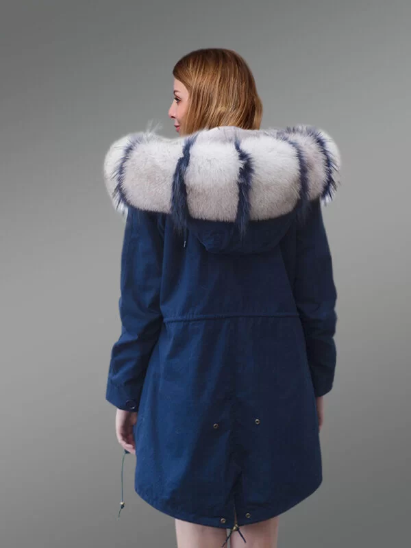 Elegant Navy Blue Winter Parka with Fox Fur Hood and Frontline for Women - Image 4