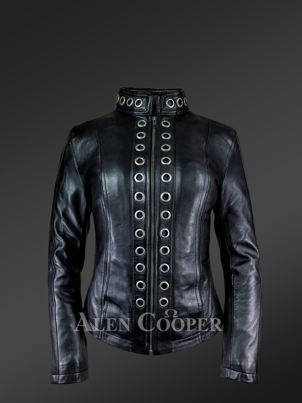 Black Brass Ring Jacket For Women - Image 2