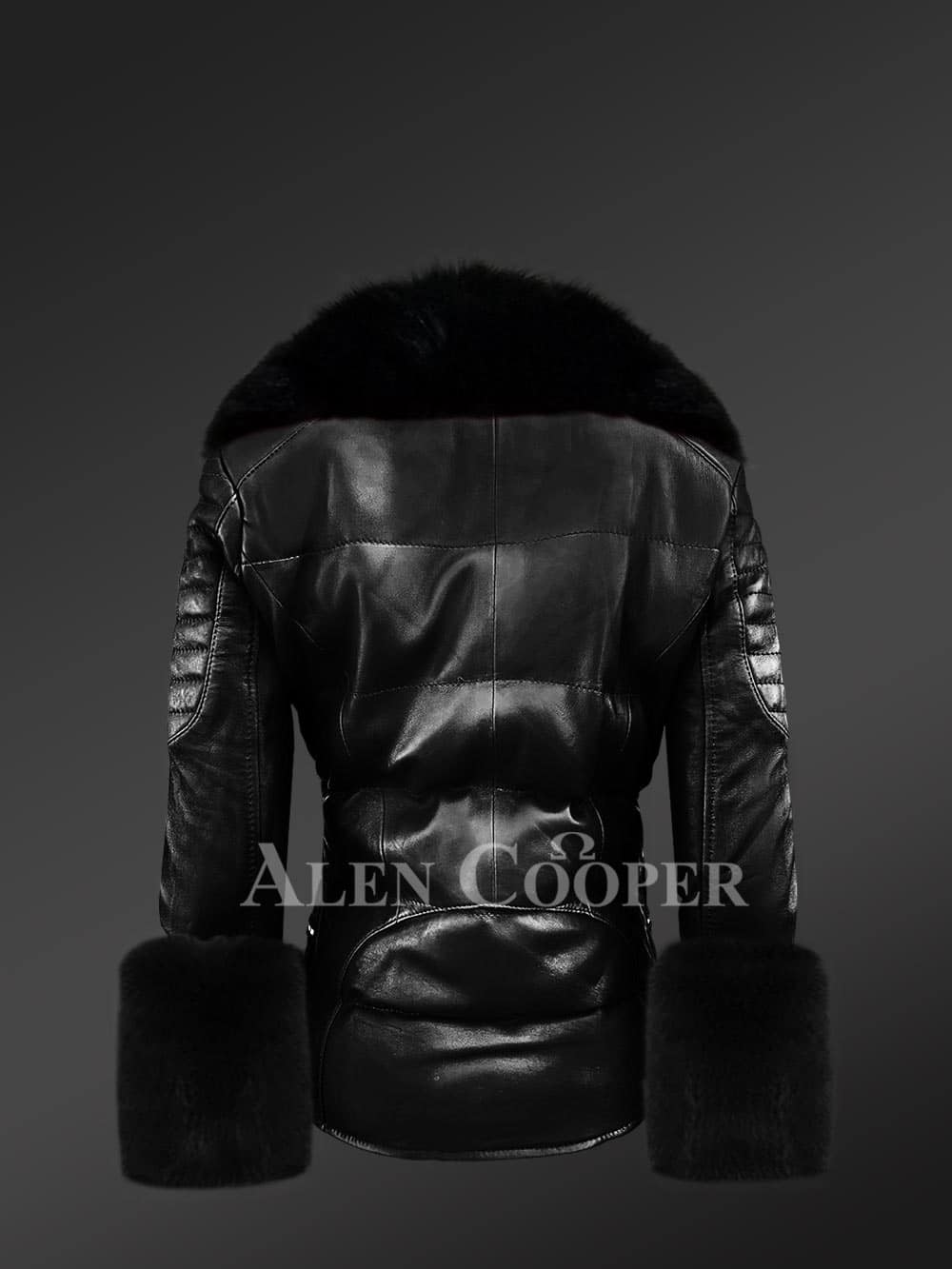Exotic Black Moto Leather Jacket with Fox Fur and Hand Cuffs - Image 4