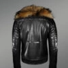 Stunning Real Leather Lapel Collar Biker Jacket with Raccoon Fur Collar for Men