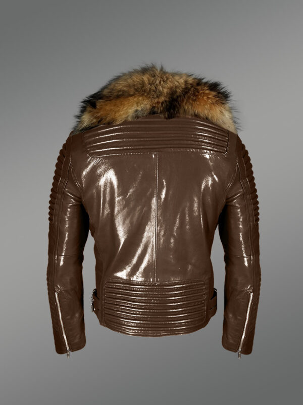 Brown Leather Jacket With Fur Collar For Men