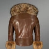 Men’s Brown Leather Jacket with Genuine Fur Hood and Handcuffs