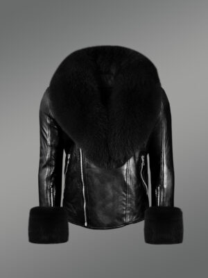 Men’s Premium Leather Jacket with Fur Collar and Handcuffs