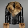 Men’s Leather Jacket with Detachable Fox Fur Collar and Cuffs