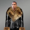 Men’s Leather Jacket with Detachable Fox Fur Collar and Cuffs