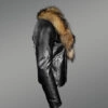 Mens Biker Jacket with Detachable Raccoon Fur Collar