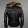 Mens Biker Jacket with Detachable Raccoon Fur Collar