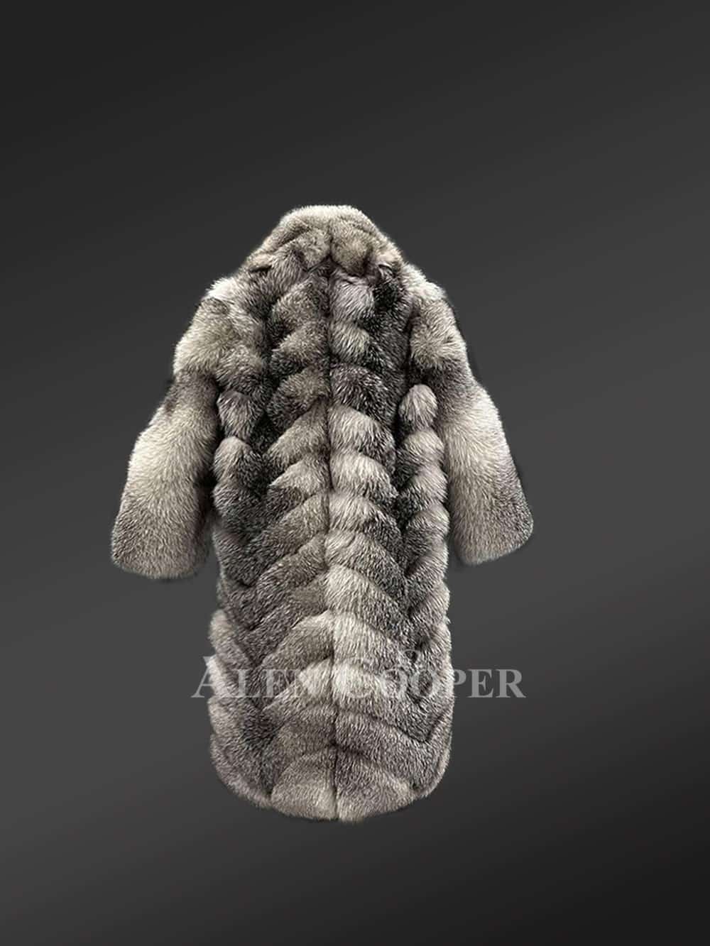 Women’s Long Original Finland Blue Fox Fur Winter Coat - Image 3