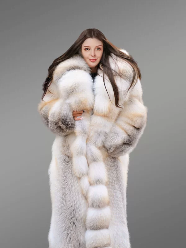 Fox Fur Long Tuxedo Coat for Women - Image 2